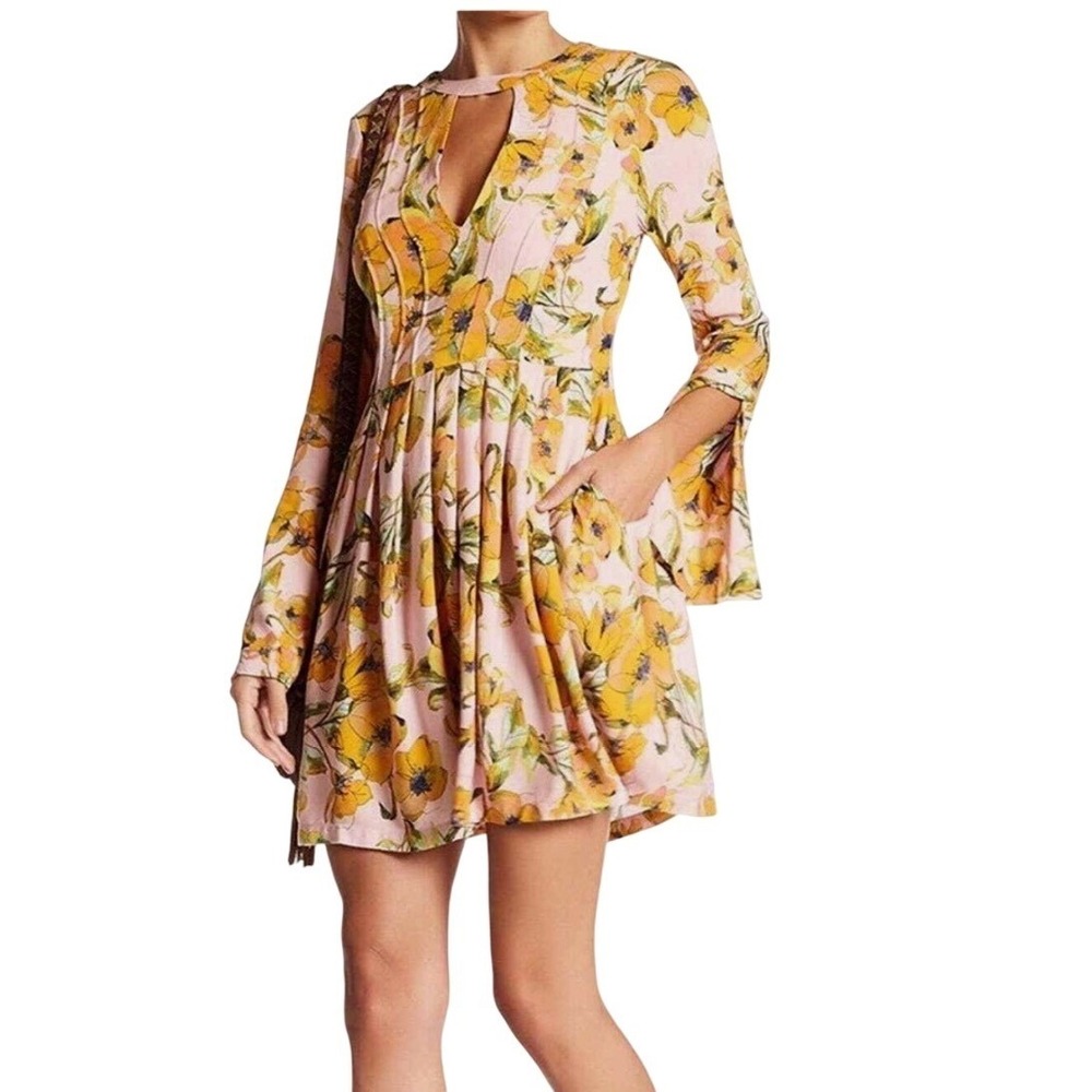 Free People, We the Free Tegan Printed Mini Dress, Long Sleeve Mini Dress Size 4